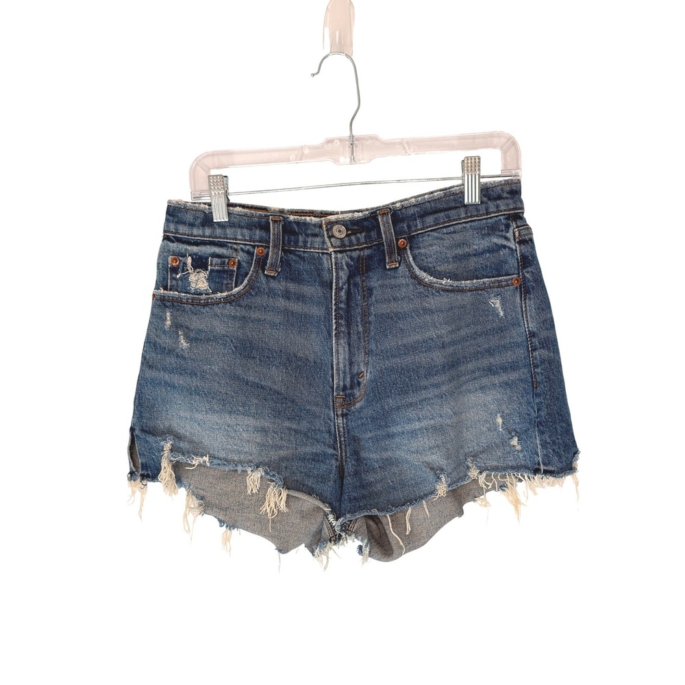 Abercrombie &‎ Fitch High Rise Mom Short Distressed Denim Medium Wash Size 8